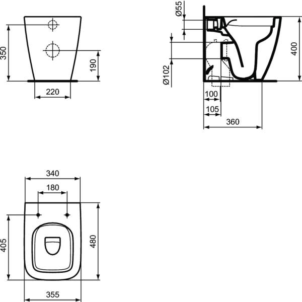 I.LIFE S WC stacionarné RIMLESS+ 48x36 cm, T459401