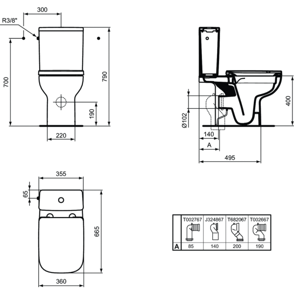 I.LIFE WC kombi - misa stojacia RIMLESS+ 66x36 cm, T472101