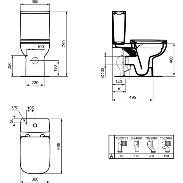 I.LIFE WC kombi nádrž 4,5/3l, spodné napúšťanie, T472358