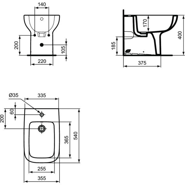 I.LIFE Stacionárny bidet 36x54 cm, T472001