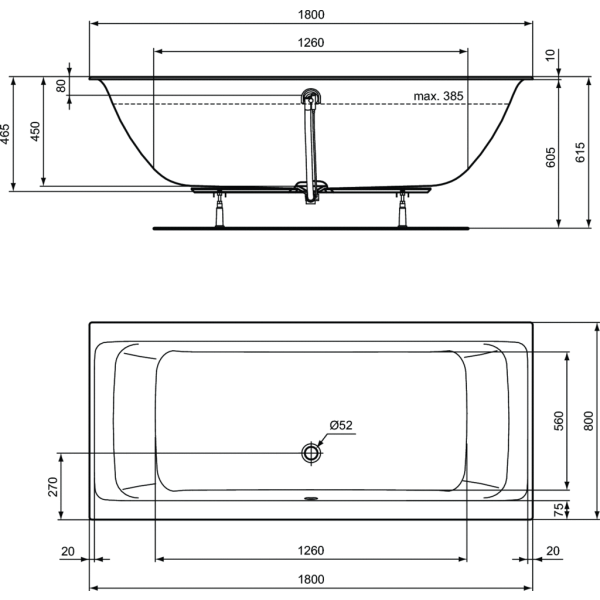 CONNECT AIR Vaňa DUO akrylátová s tenkým okrajom 180x80 cm, R029601