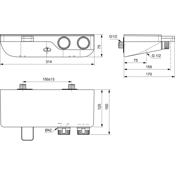 CERATHERM S200 Vaňová nástenná termostatická batéria s poličkou, A7330AA