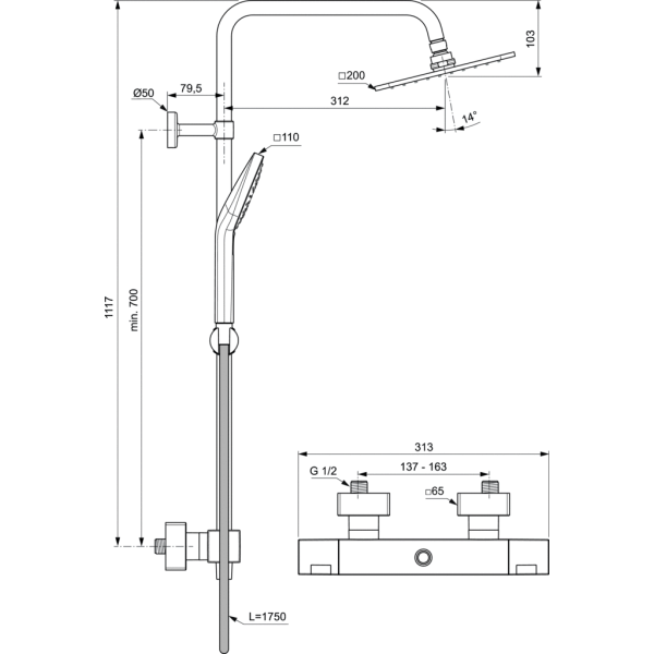 CERATHERM C100 Sprchový podomietkový systém s termostatom komplet, A7572AA