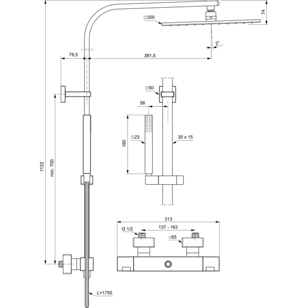 CERATHERM C100 Sprchový systém s termostatickou batériou, A7542AA