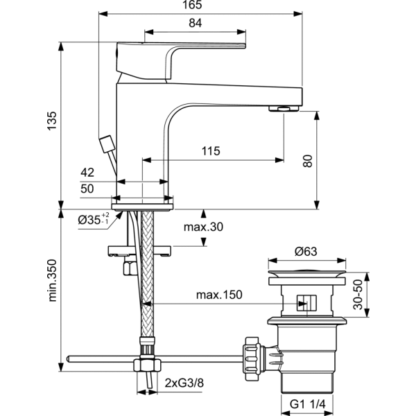 CERAFINE D umývadlová batéria s kovovou odtokovou garnitúrou, BC685AA