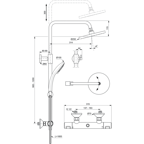 CERATHERM T25 Sprchový systém s termostatickou batériou, A7700AA
