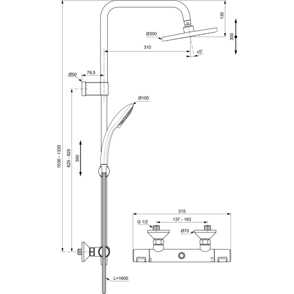 CERATHERM T25 Sprchový systém s termostatickou batériou, A7701AA