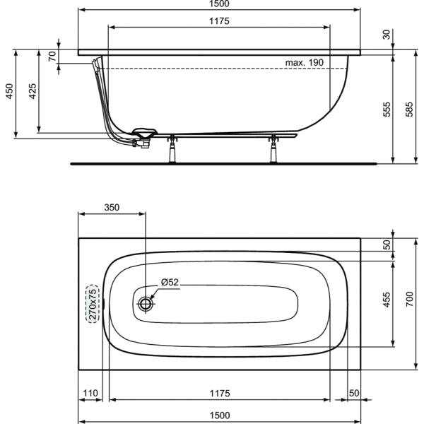 I.LIFE Vaňa akrylátová 150x70 cm, T475701
