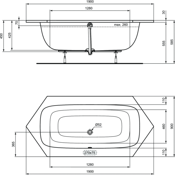 I.LIFE Vaňa Duo hexagon akrylátová 190x90 cm, T476701