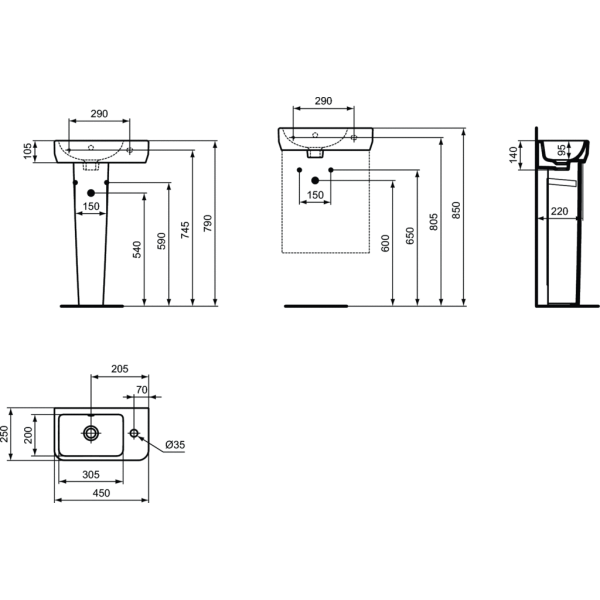 I.LIFE S  Umývadielko 45x25 cm Pravé, T458601