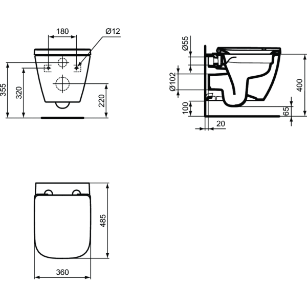 I.LIFE S WC závesné RIMLESS+ 48,5x36 cm, T459201