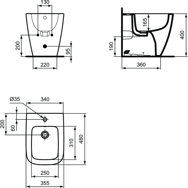 I.LIFE S Stacionárny bidet 36x48 cm, T459501