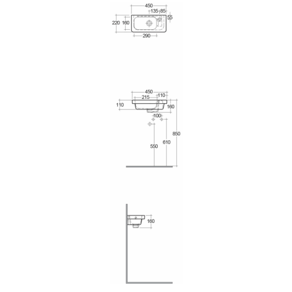 RAK RESORT Umývadielko Pravé 45x22 cm, REWB00005
