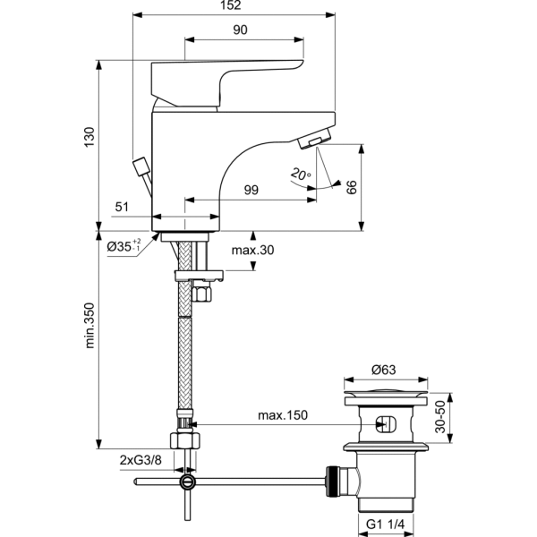 CeraPlan III umývadlová batéria s odpadovou garnitúrou a flexibilnými hadicami, 5L/min., B0772AA