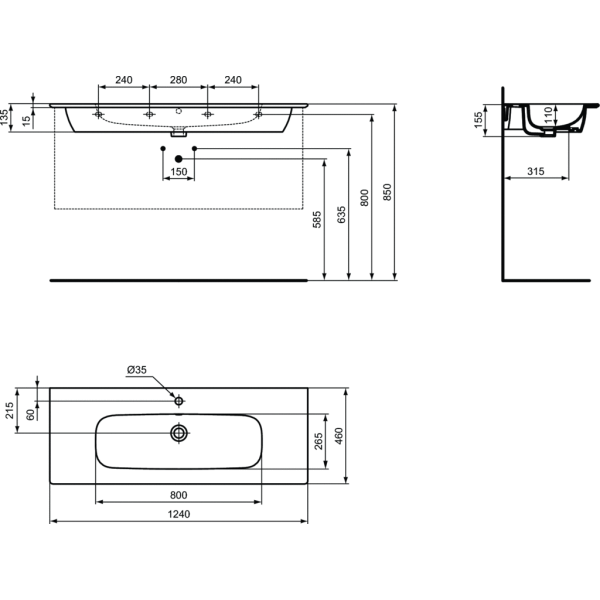 I.LIFE Umývadlo nábytkové 124x46 cm, T462201