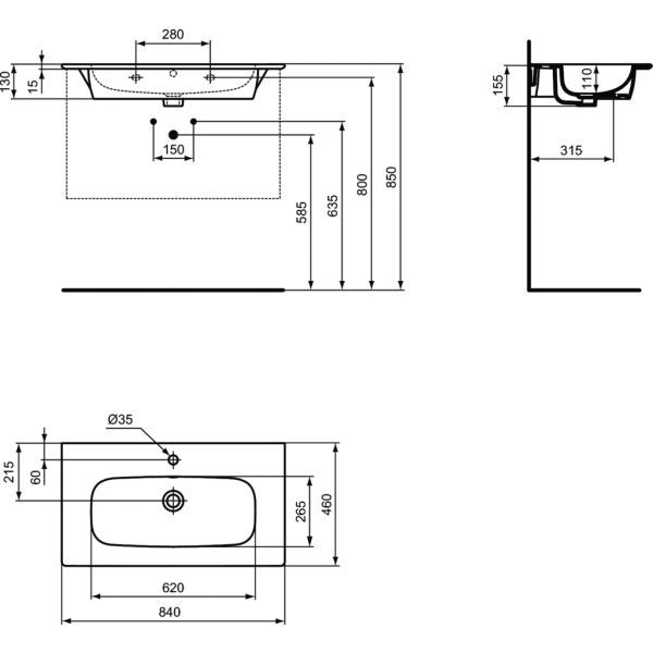 I.LIFE Umývadlo nábytkové 84x46 cm, T462001