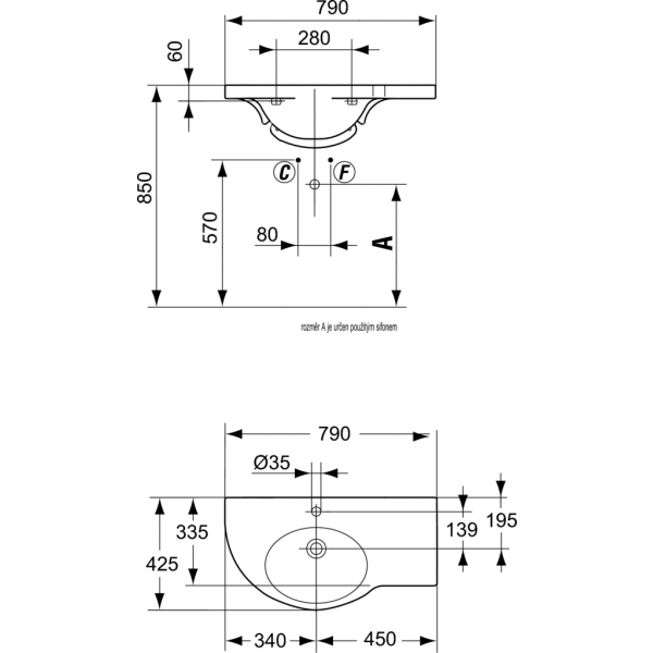 SMALL+ Umývadlo  79x42,5 cm, so skrinka 90x33 cm, T012101, T0682CT