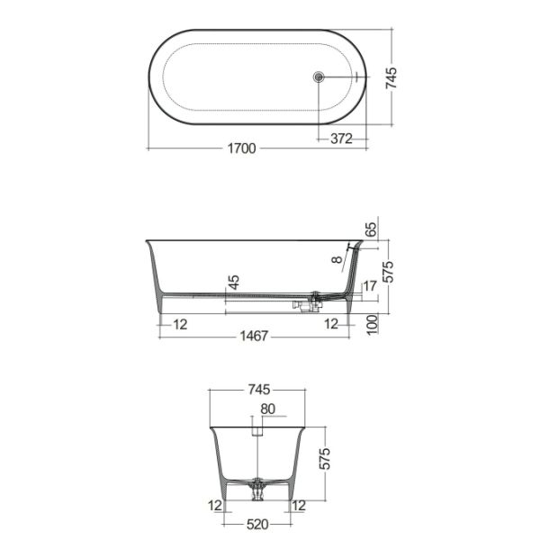 RAK VALET Voľne stojaca vaňa 170x75 cm, matná biela/matná cappuccino, VALBT17075.514