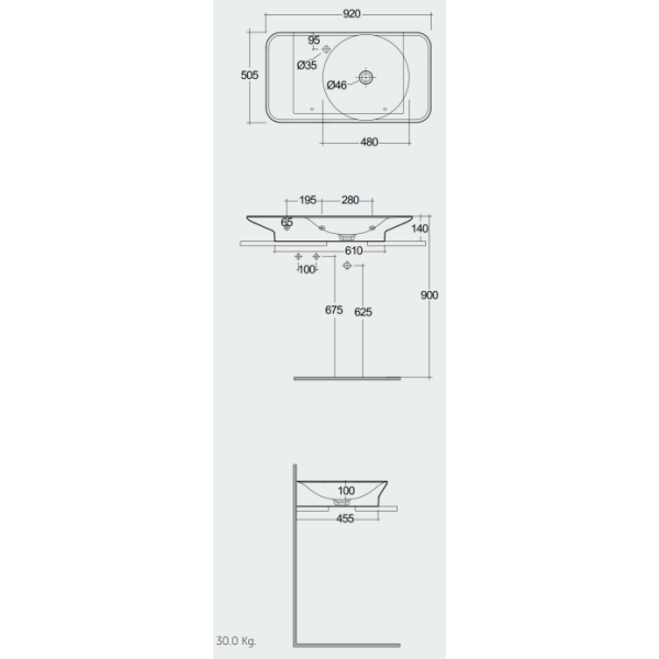 RAK VALET Umývadlo 92x50,5 cm, s odkladacou plochou vľavo,  VALWB09301AWHA