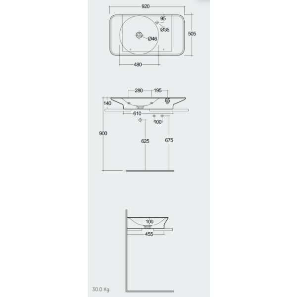 RAK VALET Umývadlo 92x50,5 cm, s odkladacou plochou vpravo,  VALWB09201.500