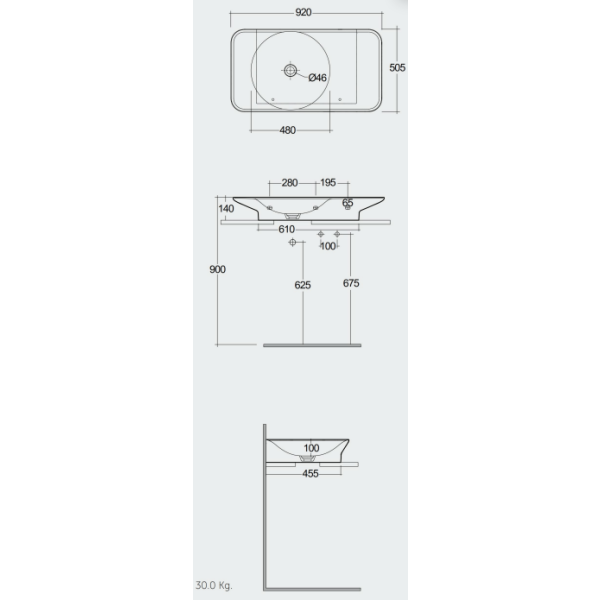 RAK VALET Umývadlo 92x50,5 cm, s odkladacou plochou vpravo,  VALWB09200AWHA