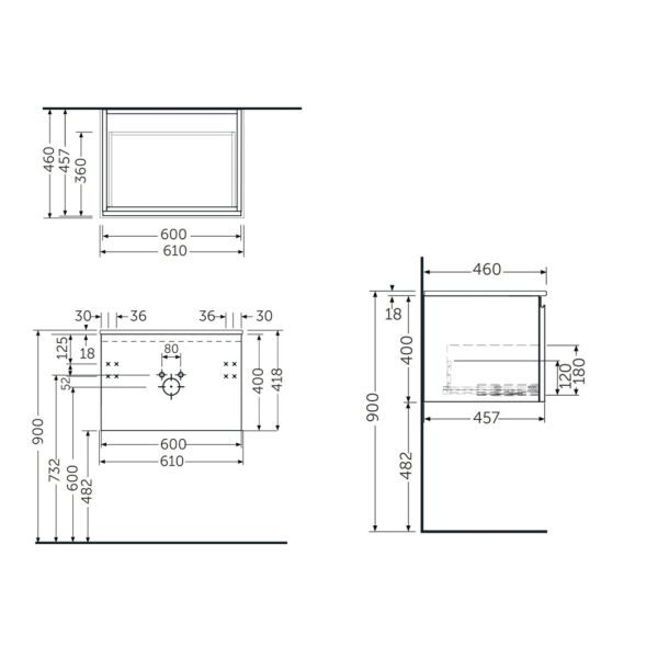 RAK JOY UNO Skrinka 60x40 cm pod umývadlo bez hornej dosky, UNOWH060PWH