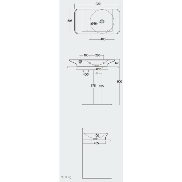 RAK VALET Umývadlo 92x50,5 cm, s odkladacou plochou vľavo,  VALWB09300.500