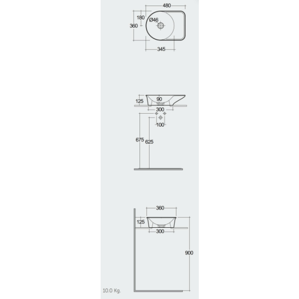 RAK VALET Umývadlo 48x36 cm, s odkladacou plochou vpravo,  VALCT4800.500