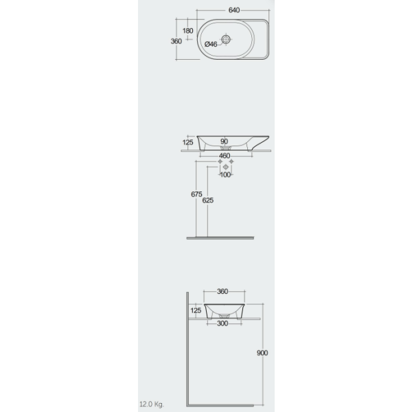 RAK VALET Umývadlo 64x36 cm, s odkladacou plochou vpravo,  VALCT6400.500