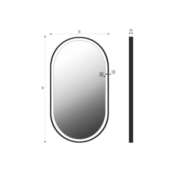 ZRKADLO Oválne 60x130 cm, rám kovový, s osvetlením, U60130