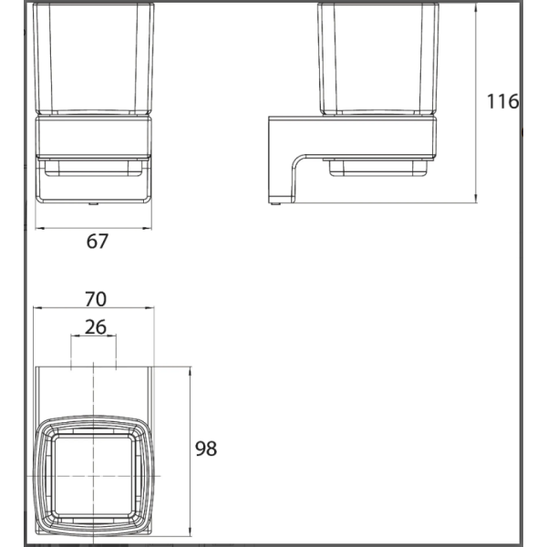 CUE Sklenený pohár s pevným držiakom, CUE02