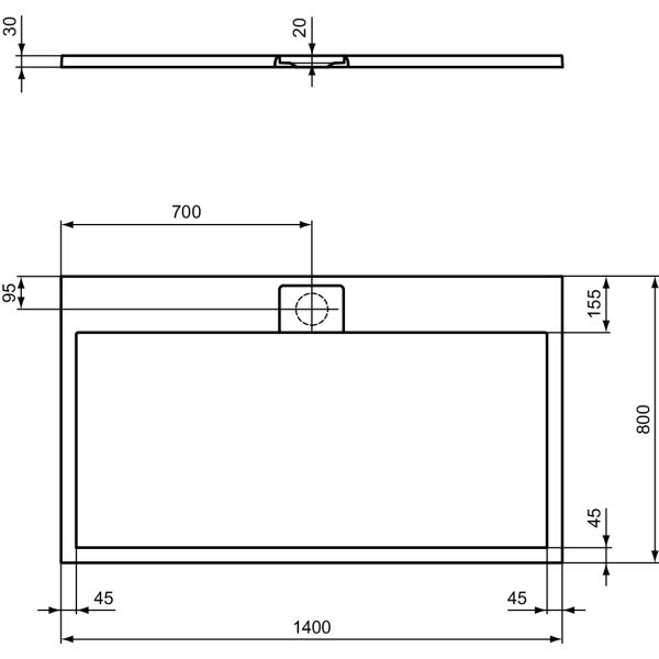 I.LIFE ULTRA FLAT S 140x80 cm Sprchová vanička Betónovo sivá, T5224FS