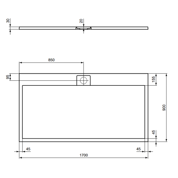 I.LIFE ULTRA FLAT S 170x90 cm Sprchová vanička Biela, T5239FR