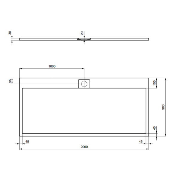 I.LIFE ULTRA FLAT S 200x90 cm Sprchová vanička Biela, T5243FR