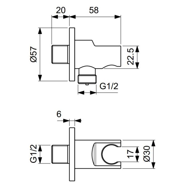 IDEAL RAIN Diel pre pripojenie sprchy, okrúhly, integrovaný pevný držiak, BC807A2
