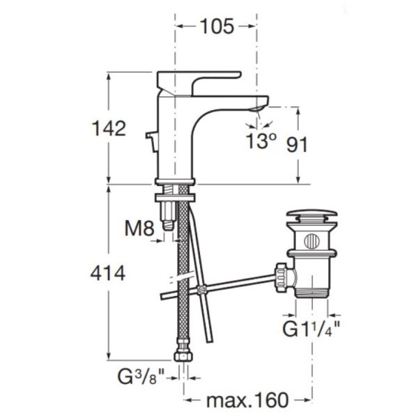 ROCA L20 Umývadlová batéria s odpadovou garnitúrou a flex. hadicami, A5A3A09C00