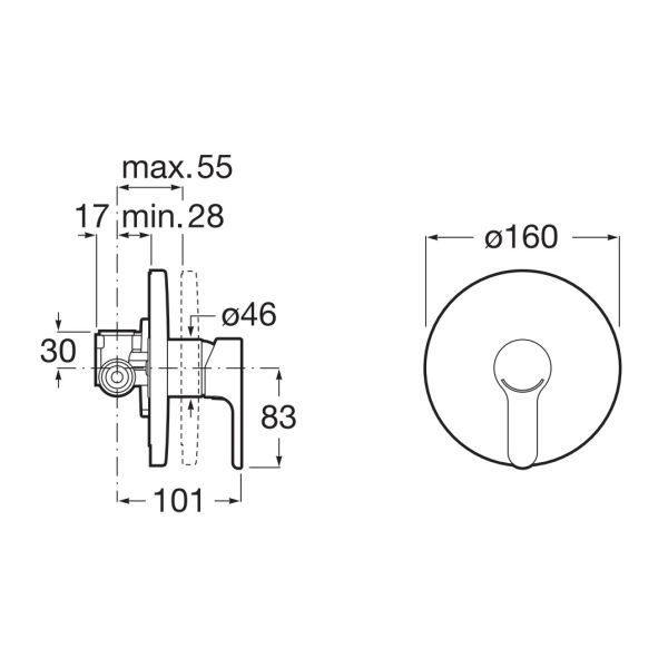 ROCA L20 Sprchová podomietková batéria komplet D1+D2, A5A2A09C00