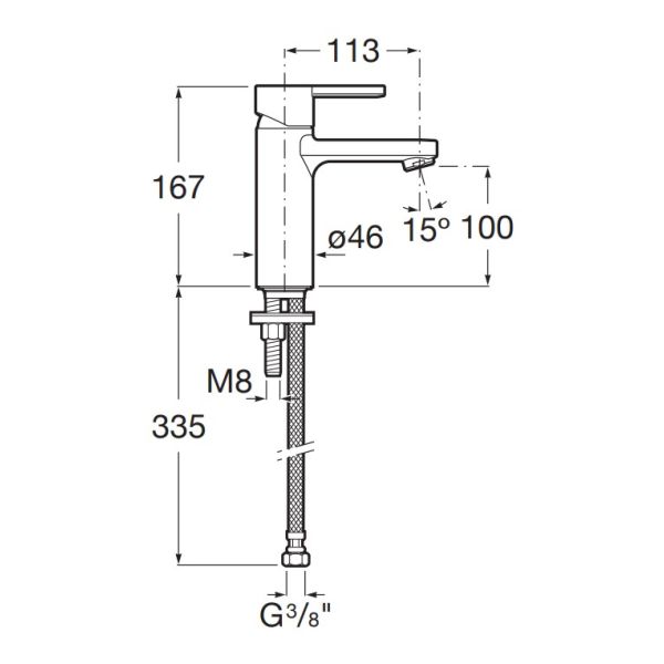 ROCA NAIA Umývadlová batéria s odpadovou garnitúrou KLIK-KLAK a flex. hadicami, A5A3296C00