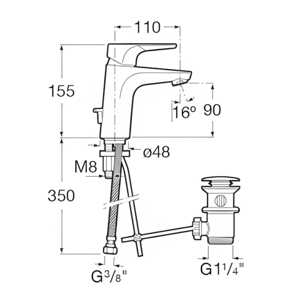 ROCA ATLAS Umývadlová batéria s odpadovou garnitúrou a flex. hadicami, A5A3090C00