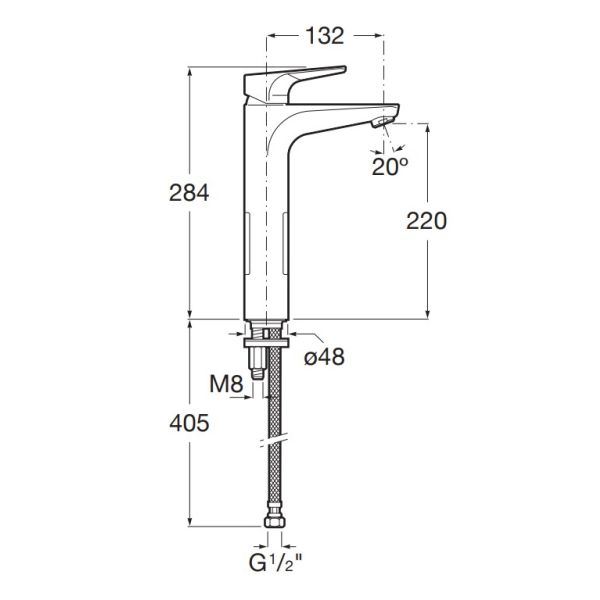 ROCA ATLAS Umývadlová batéria vysoká bez odpadovej garnitúry a flex. hadicami, A5A3790C00