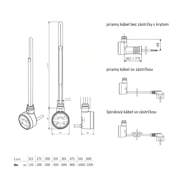 TERMA MOA vykurovacia tyč čierna, MOA.Č
