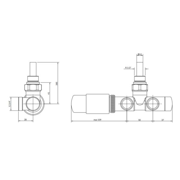 TERMA Termostatická sada ventilov S2u v čiernom prevedení, rozteč 50 mm, S2u.Č