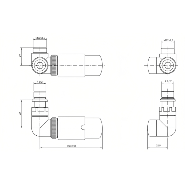 TERMA Termostatická sada ventilov K1v v bielom prevedení, K1v.B