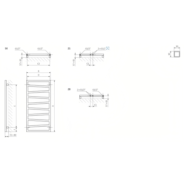 TERMA ZIG ZAG radiátor 50x107 cm, vonkajšie pripojenie 470 mm, chróm, ZIG50107.CR