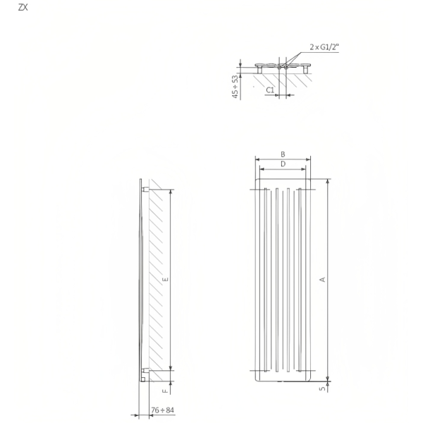 TERMA AERO V radiátor 41x180 cm, vonkajšie pripojenie 340 mm, AER41180