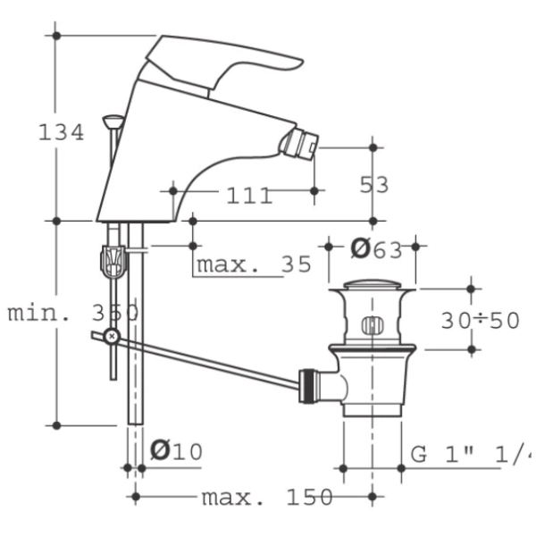 CERASPRINT Bidetová batéria s odpadovou garnitúrou a medenými trubkami, B3741AA