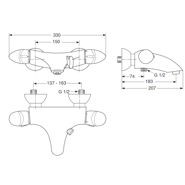 Ceratherm 300 vaňová termostatická batéria nástenná, A3209AA