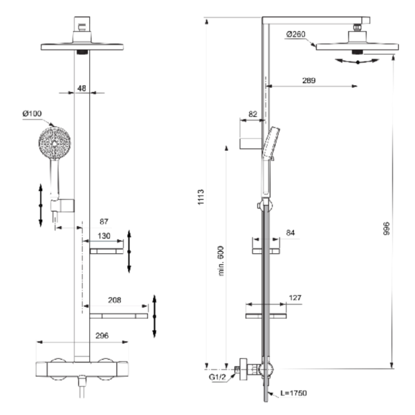 ALU+ Sprchový systém s termostatickou batériou, hodvábna čierna, BD583XG