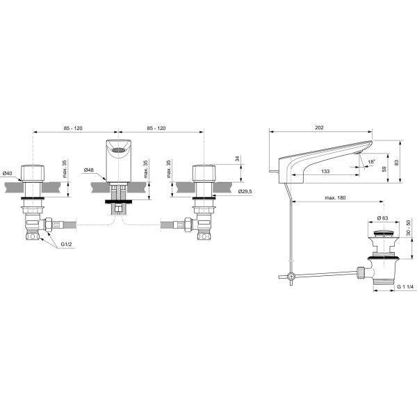 CONCA Umývadlová batéria 3-otvorová s kovovou odpadovou garnitúrou, Kartáčované zlato, BC759A2
