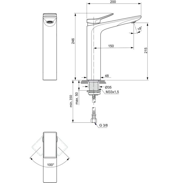 CONCA Umývadlová batéria s vysokým vývodom a  bez odpadovej garnitúry, Ušľachtilá oceľ, BC758GN